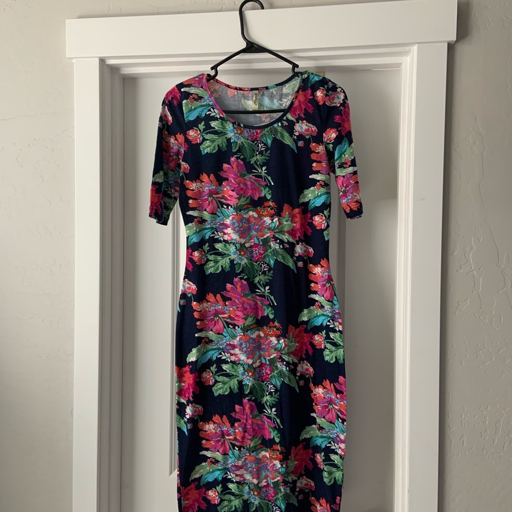 leshop Navy Floral Scoop-Neck Midi Dress
